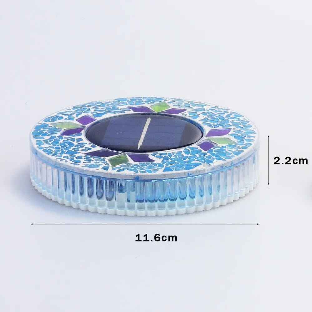 Solar Disk Lights – Handcrafted Mosaic Outdoor LED Waterproof In-Ground & Tabletop Wireless Lighting