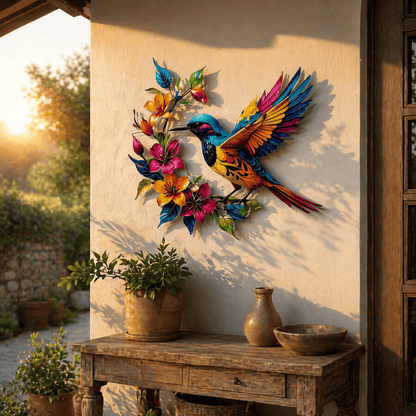 Hummingbird Bloom Metal Wall Art