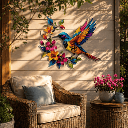 Hummingbird Bloom Metal Wall Art