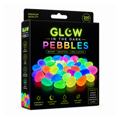 🥳 Glow-in-Dark Pebbles – Vibrant multicolor, eco-friendly resin. Safe for kids & pets