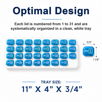 💊Monthly Pill Organizer with Lid - Arthritis-Friendly Easy-Open Lids 31 Removable Daily Pill Pods Date Reminder & Travel Case for Vitamins & Medications
