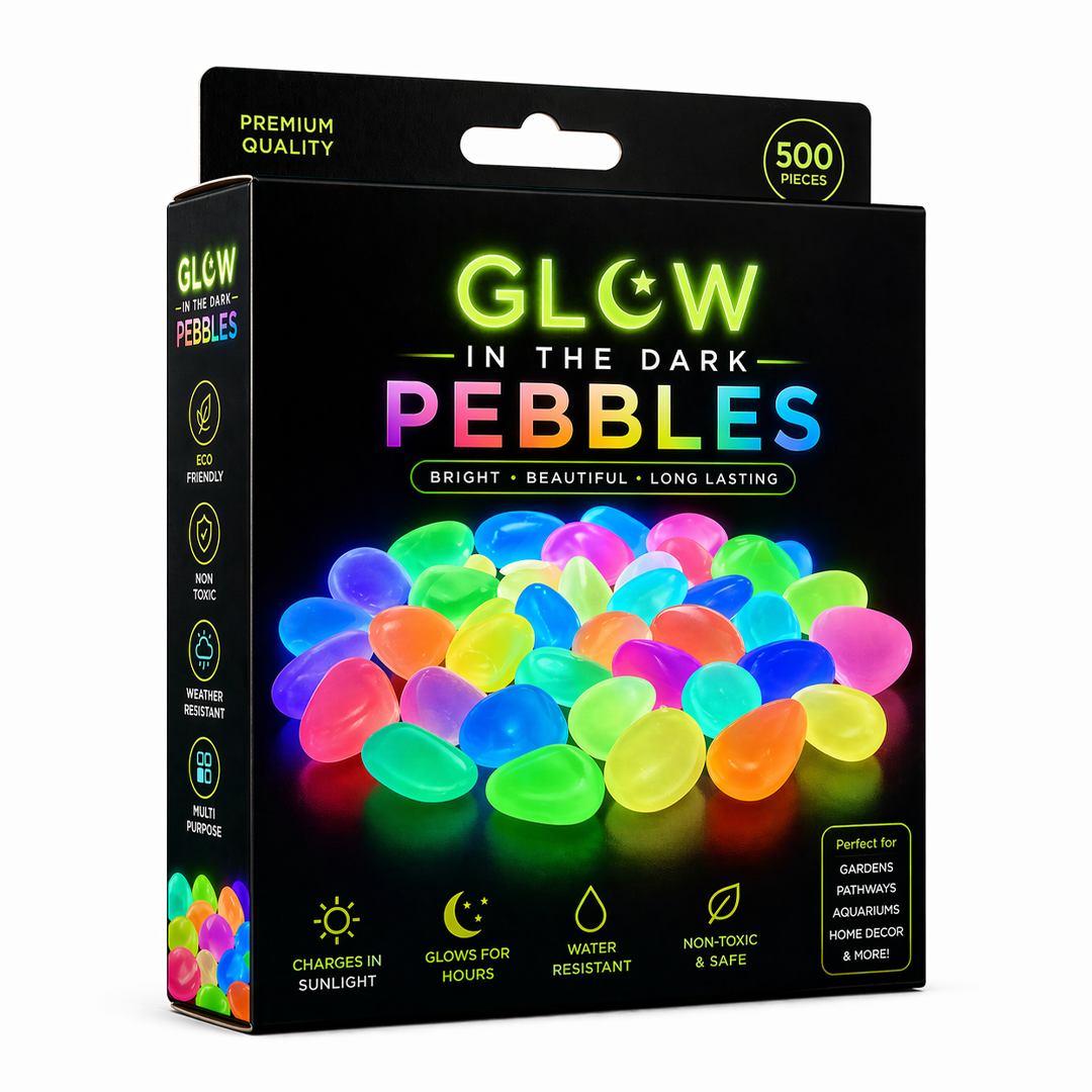 🥳 Glow-in-Dark Pebbles – Vibrant multicolor, eco-friendly resin. Safe for kids & pets