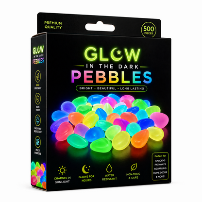 🥳 Glow-in-Dark Pebbles – Vibrant multicolor, eco-friendly resin. Safe for kids & pets