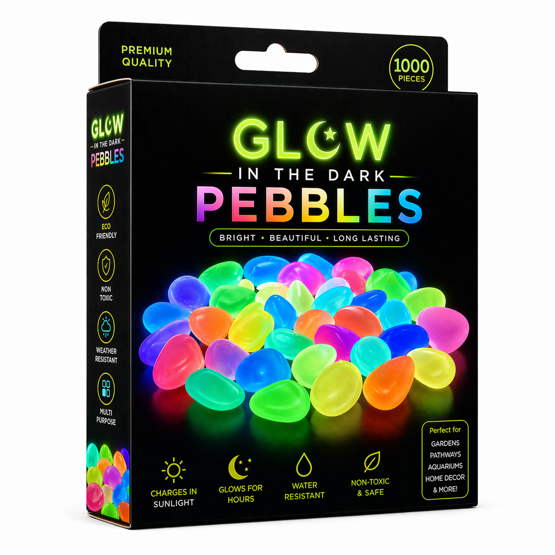 🥳 Glow-in-Dark Pebbles – Vibrant multicolor, eco-friendly resin. Safe for kids & pets
