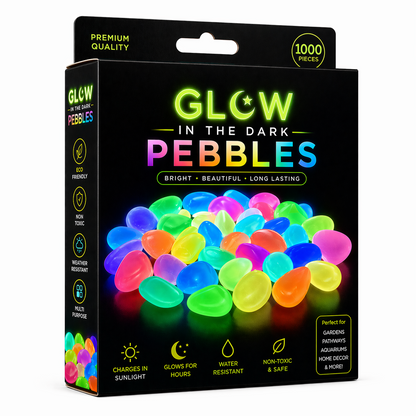 🥳 Glow-in-Dark Pebbles – Vibrant multicolor, eco-friendly resin. Safe for kids & pets