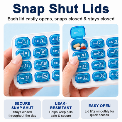 💊Monthly Pill Organizer with Lid - Arthritis-Friendly Easy-Open Lids 31 Removable Daily Pill Pods Date Reminder & Travel Case for Vitamins & Medications