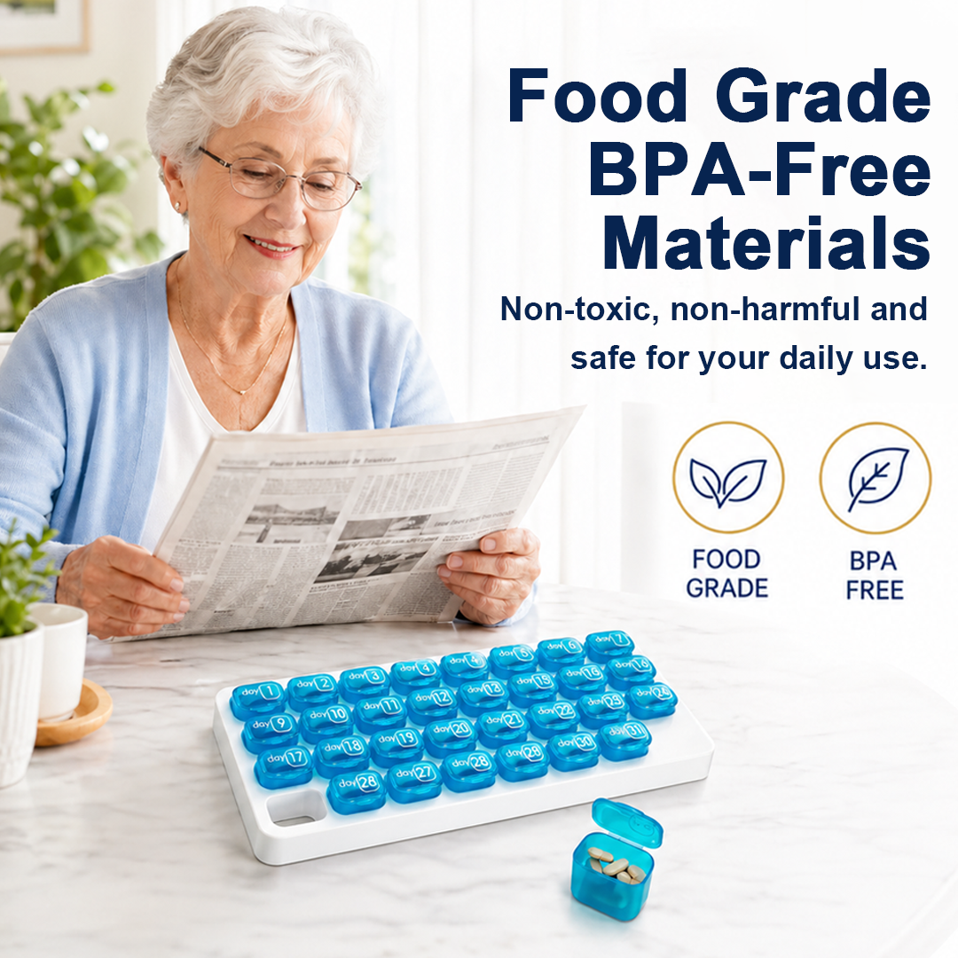 💊Monthly Pill Organizer with Lid - Arthritis-Friendly Easy-Open Lids 31 Removable Daily Pill Pods Date Reminder & Travel Case for Vitamins & Medications