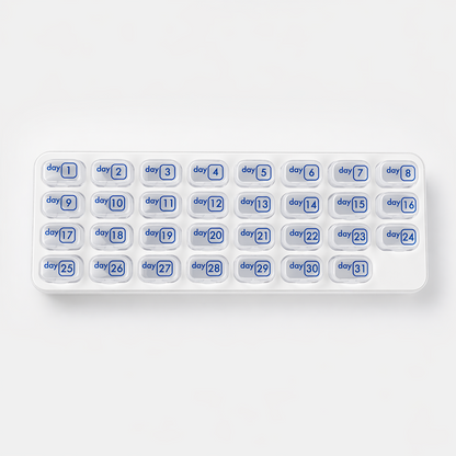 💊Monthly Pill Organizer with Lid - Arthritis-Friendly Easy-Open Lids 31 Removable Daily Pill Pods Date Reminder & Travel Case for Vitamins & Medications