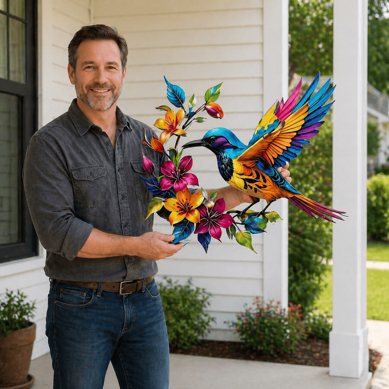 Hummingbird Bloom Metal Wall Art