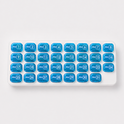 💊Monthly Pill Organizer with Lid - Arthritis-Friendly Easy-Open Lids 31 Removable Daily Pill Pods Date Reminder & Travel Case for Vitamins & Medications