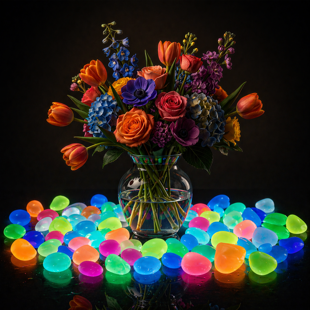 🥳 Glow-in-Dark Pebbles – Vibrant multicolor, eco-friendly resin. Safe for kids & pets