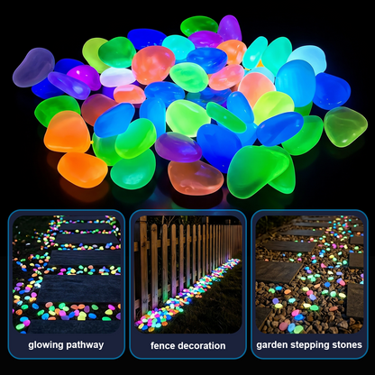 🥳 Glow-in-Dark Pebbles – Vibrant multicolor, eco-friendly resin. Safe for kids & pets