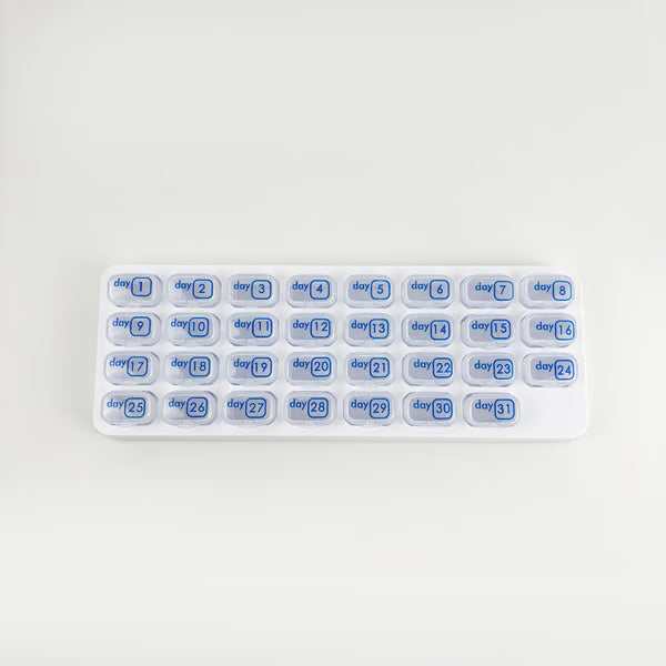 💊Monthly Pill Organizer with Lid - Arthritis-Friendly Easy-Open Lids 31 Removable Daily Pill Pods Date Reminder & Travel Case for Vitamins & Medications