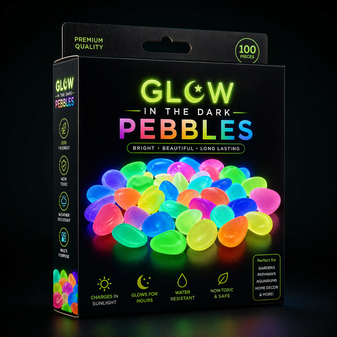 🥳 Glow-in-Dark Pebbles – Vibrant multicolor, eco-friendly resin. Safe for kids & pets