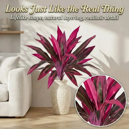 2Pcs Large Artificial Boston Fern & Dragon's Blood Tree Plants | Vibrant Pink Purple Faux Plants for Garden Patio Balcony Decor 🌼