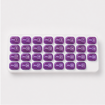 💊Monthly Pill Organizer with Lid - Arthritis-Friendly Easy-Open Lids 31 Removable Daily Pill Pods Date Reminder & Travel Case for Vitamins & Medications