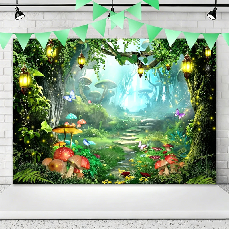 Ultra-Realistic Enchanted Forest Butterfly & Floral Backdrop Banner-Magical Outdoor Party Decoration