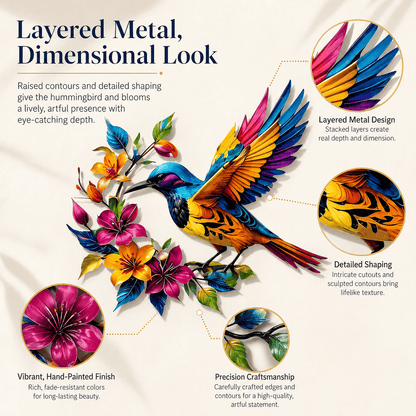 Hummingbird Bloom Metal Wall Art