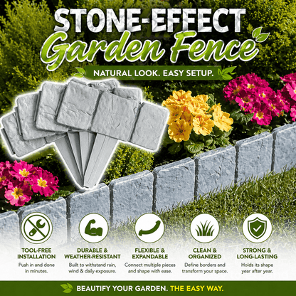 🌻High-quality, durable simulated stone garden fence🌻Stone-effect garden fence