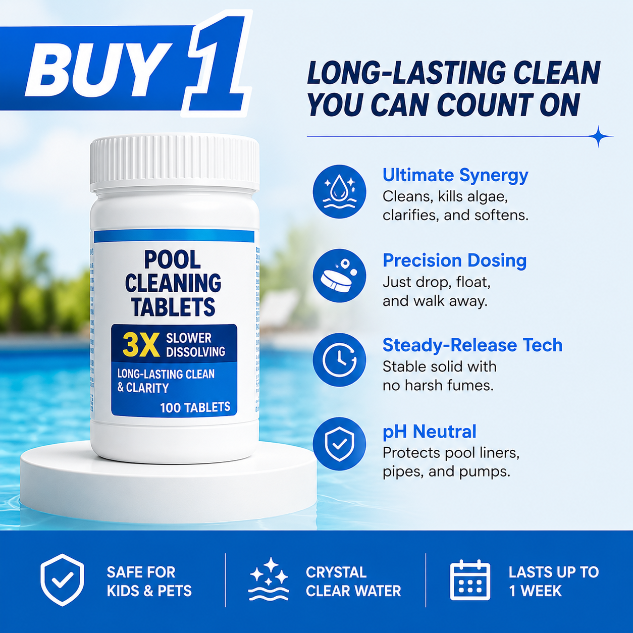 🌊✨ Pool Cleaning Tablets for Crystal Clear Water – Drop, Dissolve, Dive In! 🏊‍♂️