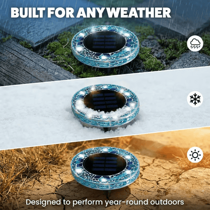 Solar Disk Lights – Handcrafted Mosaic Outdoor LED Waterproof In-Ground & Tabletop Wireless Lighting