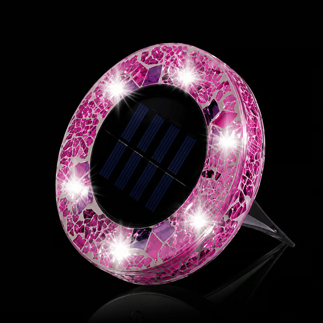 Solar Disk Lights – Handcrafted Mosaic Outdoor LED Waterproof In-Ground & Tabletop Wireless Lighting