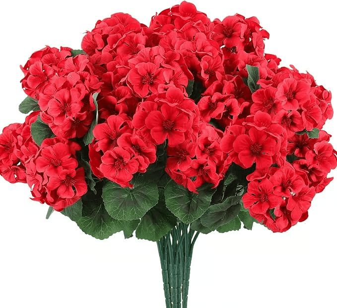 🌸 Lush, UV-Resistant Artificial Geraniums – Real Look, No Maintenance! 🌞🏡
