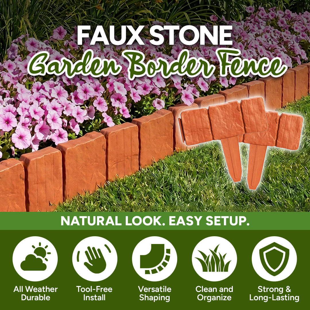 🌻Premium-Quality, Durable Faux Stone Garden Border Fence🌻Stone-Look Decorative Garden Border